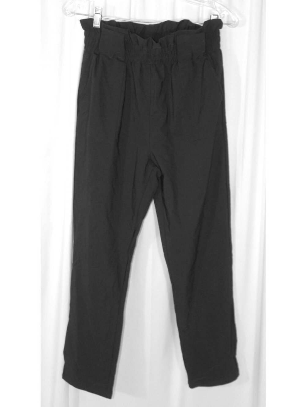 NWT Grace Karin Medium Bohemian Elastic Paper Bag Waist Ankle Pants BLACK Pocket